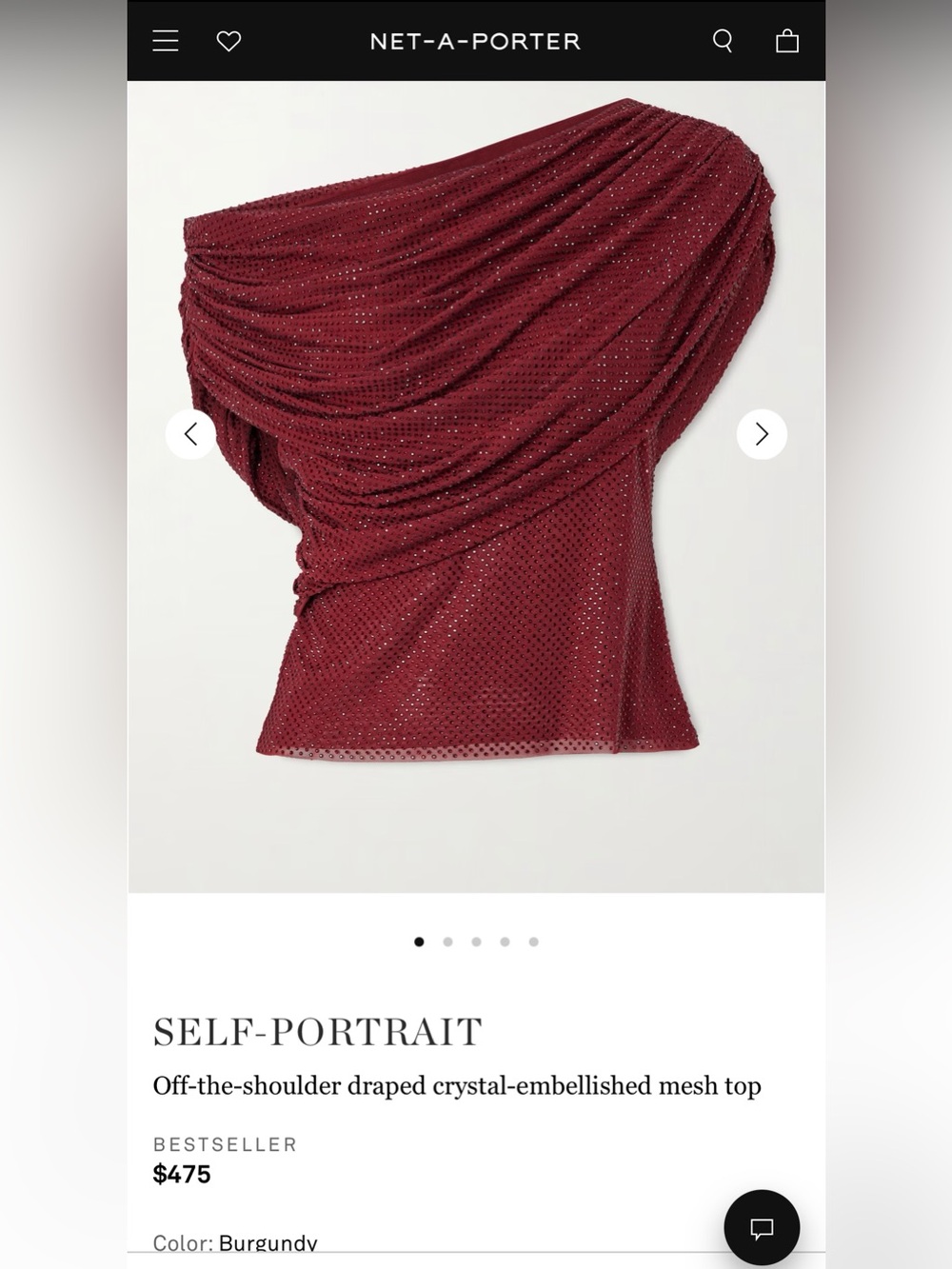 Self-Portrait Burgundy Rhinestone Drape Top